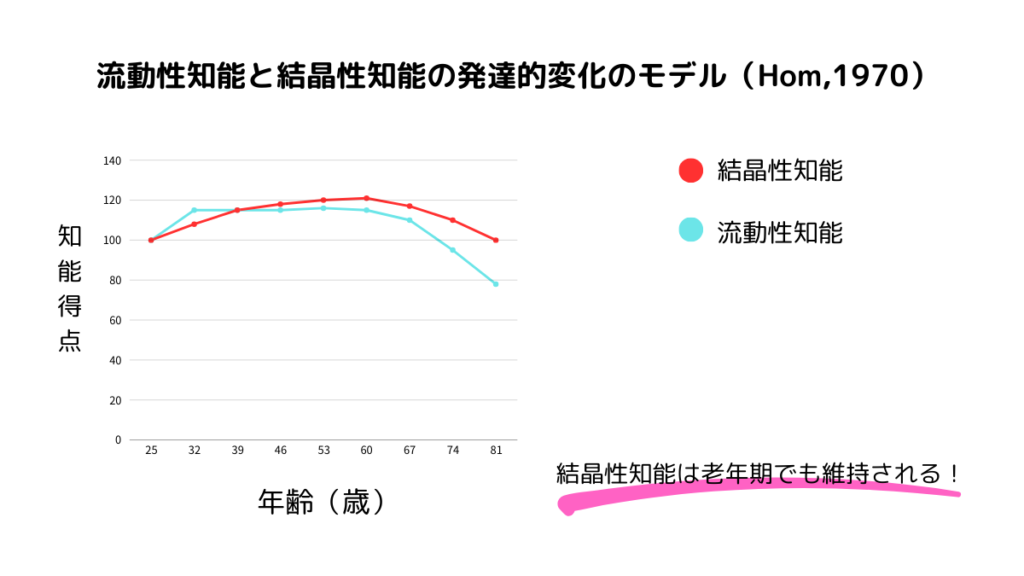 流動性知能と結晶性知能の発達的変化のモデル（Hom,1970）