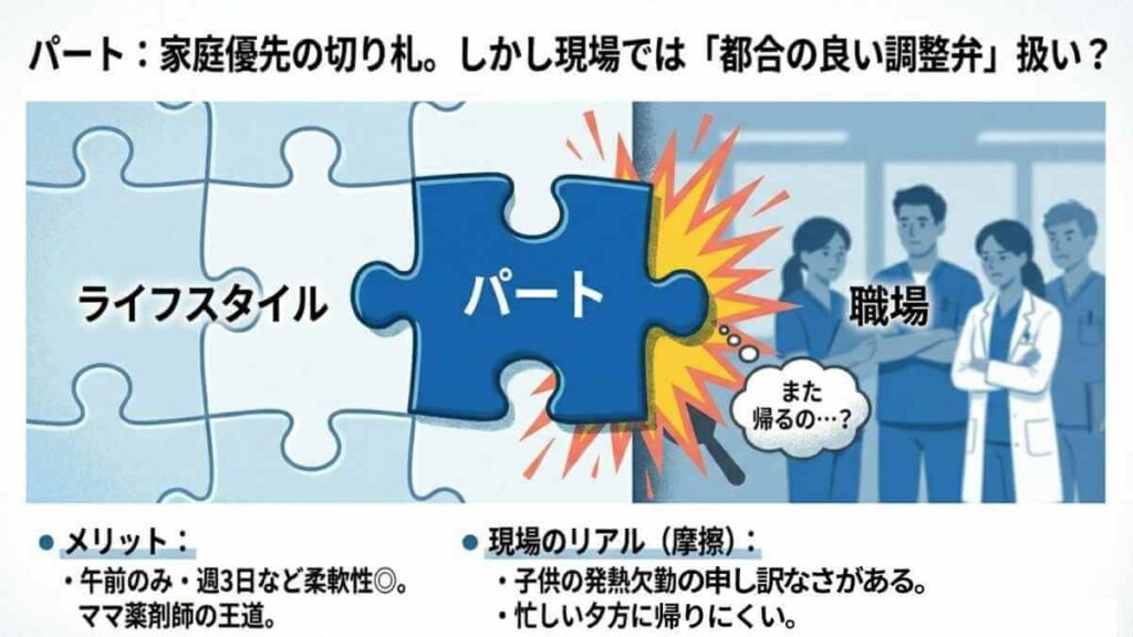 パート薬剤師の「家庭優先」というメリットと、職場で都合の良い調整弁として扱われるリスクや摩擦