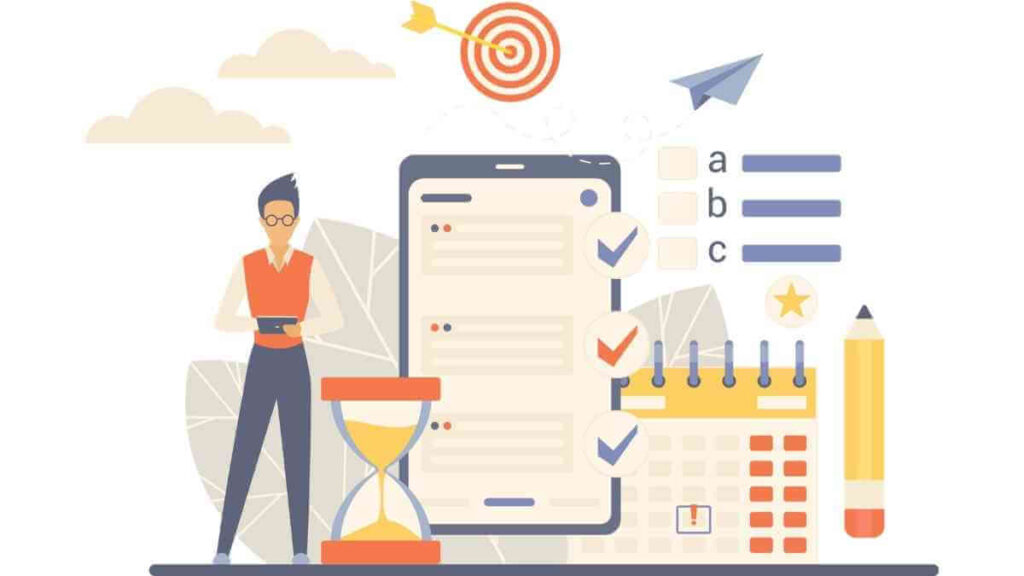 JPALS認定薬剤師テスト対策の実践例題20選。スマートフォンでの学習とチェックリスト、目標達成をイメージしたイラスト。