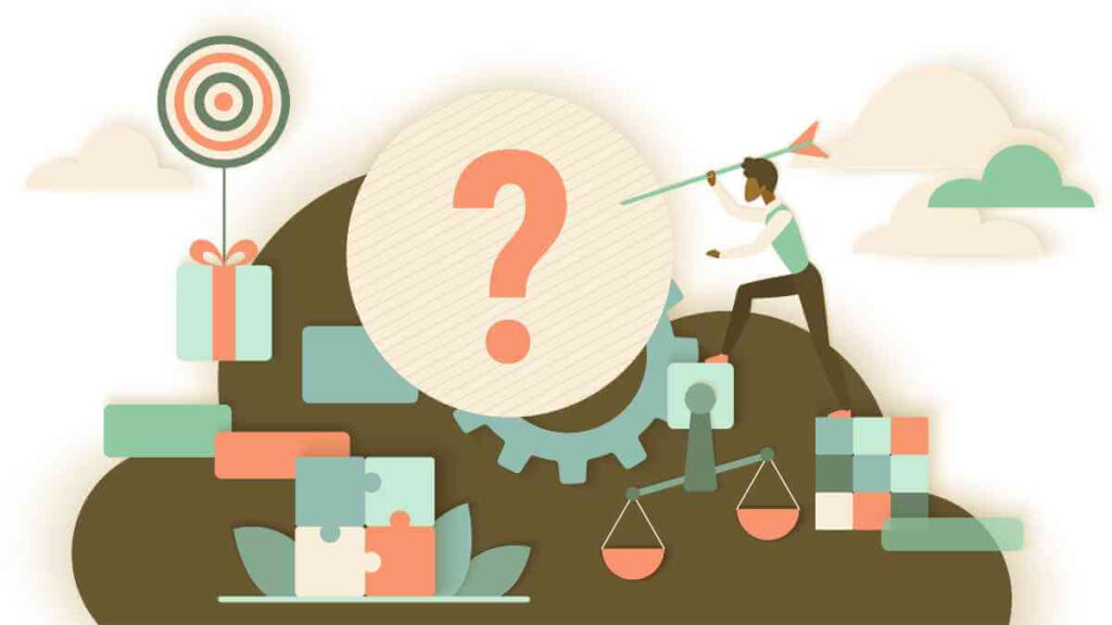 骨粗鬆症に関するよくある質問（FAQ）のセクション画像。疑問を解決するためのヒントとパズル、天秤のイラスト。