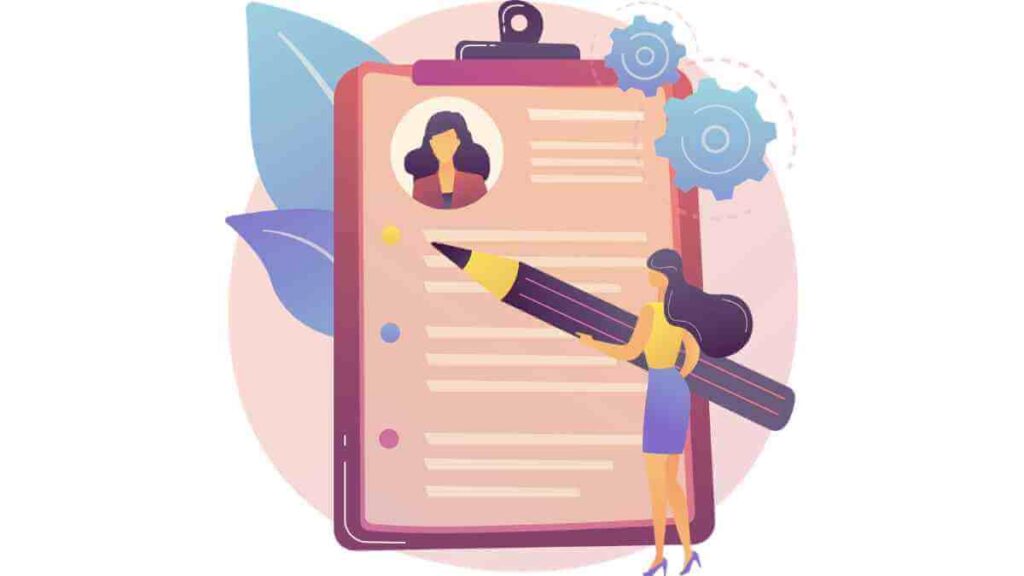 骨粗鬆症の学習まとめと振り返り。チェックリストに記入する女性のイラストと、重要ポイントの復習イメージ。